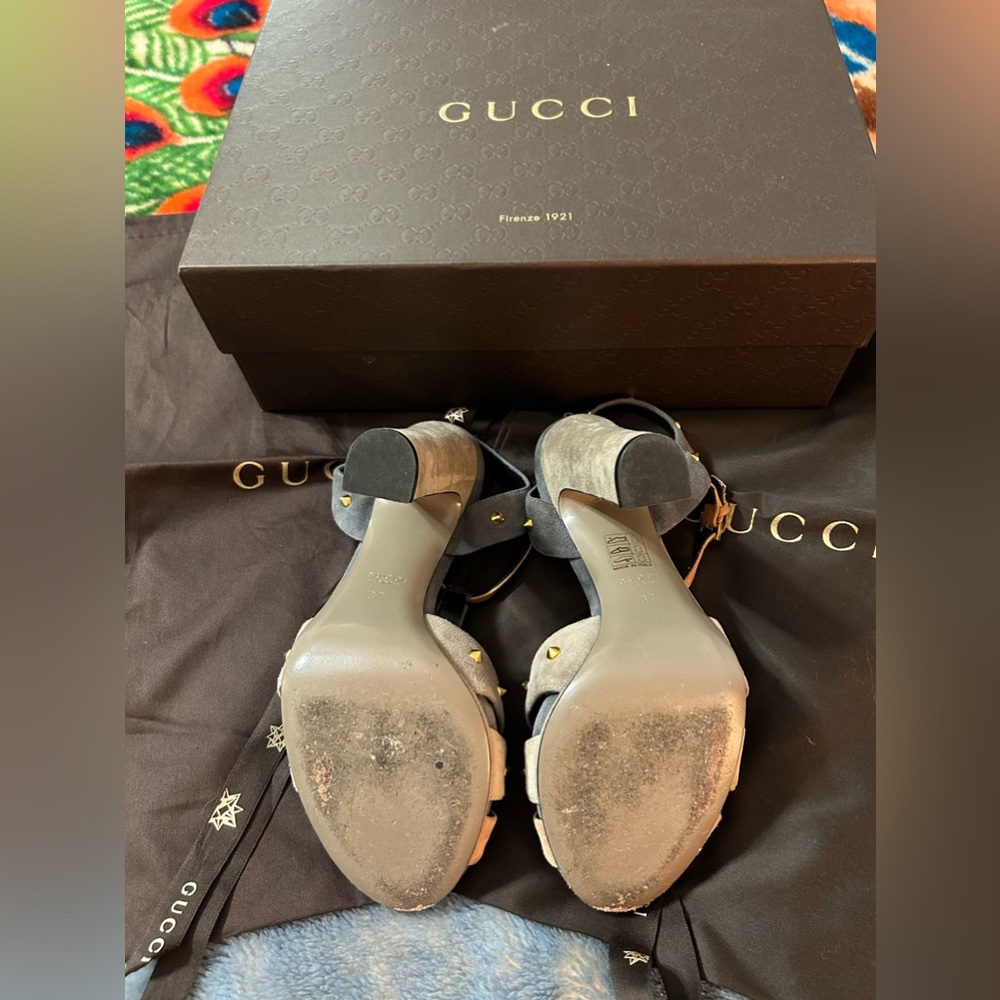 **SOLD** Gucci 5” Heeled Sandals w/ Gold Studs - EUC - Picture 7 of 10